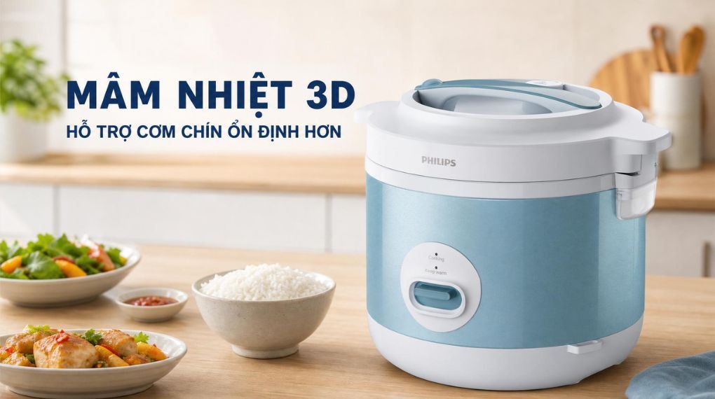 Nồi cơm nắp gài Philips 1.8 lít HD3008/32 Màu Xanh Dương