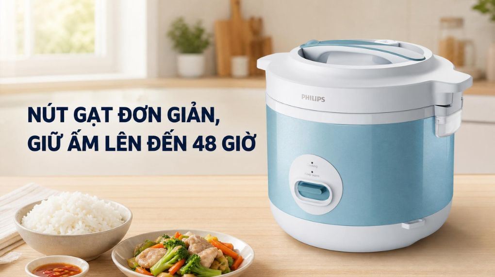Nồi cơm nắp gài Philips 1.8 lít HD3008/32 Màu Xanh Dương