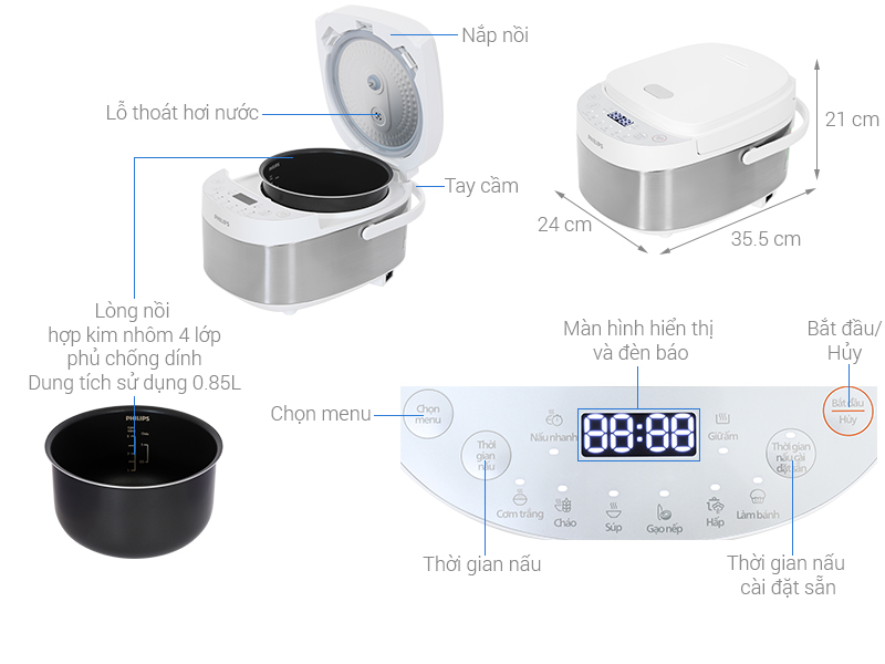 Nồi cơm điện tử Philips 0.85 lít HD3170/66