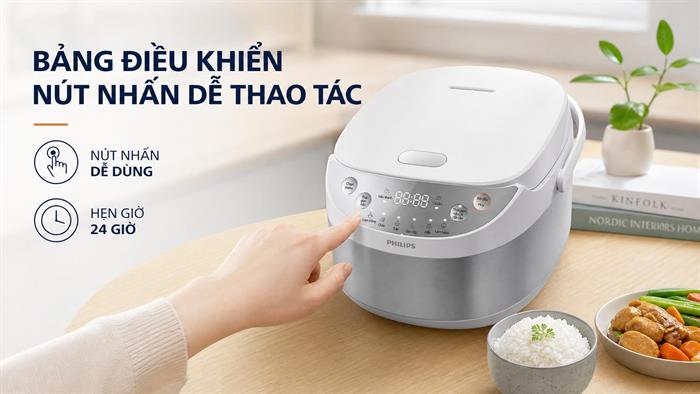 Nồi cơm điện tử Philips 0.85 lít HD3170/66 Màu Trắng - Bạc