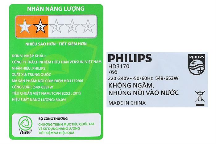 Nồi cơm điện tử Philips 0.85 lít HD3170/66 Màu Trắng - Bạc