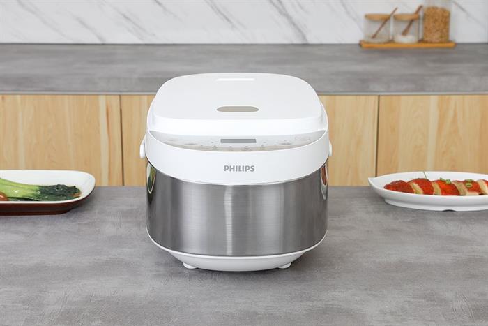 Nồi cơm điện tử Philips 0.85 lít HD3170/66 Màu Trắng - Bạc