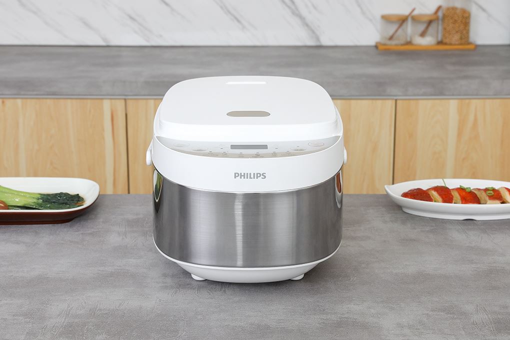 Nồi cơm điện tử Philips 0.85 lít HD3170/66 Màu Trắng - Bạc