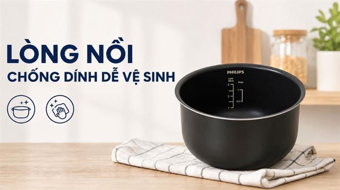 Nồi cơm điện tử Philips 0.85 lít HD3170/66 Màu Trắng - Bạc