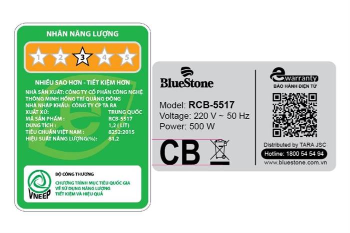 Nồi cơm nắp gài BlueStone 1.2 lít RCB-5517 Màu Đen - Xám