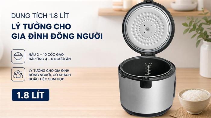 Nồi cơm nắp gài BlueStone 1.8 lít RCB-5527 Màu Đen - Xám