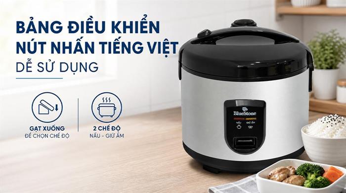 Nồi cơm nắp gài BlueStone 1.8 lít RCB-5527 Màu Đen - Xám