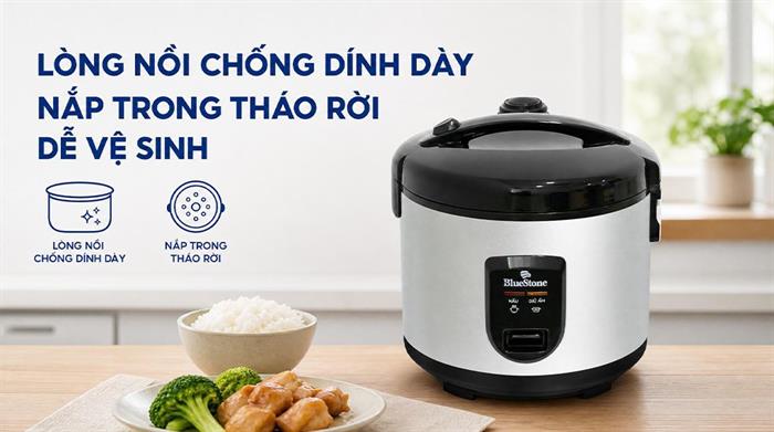 Nồi cơm nắp gài BlueStone 1.8 lít RCB-5527 Màu Đen - Xám