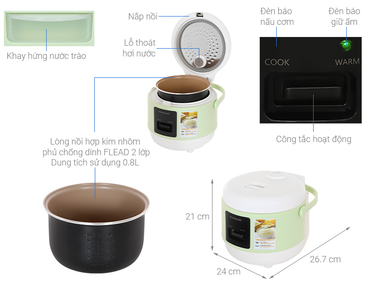 Nồi cơm nắp gài Sunhouse 0.8 lít SHD8200