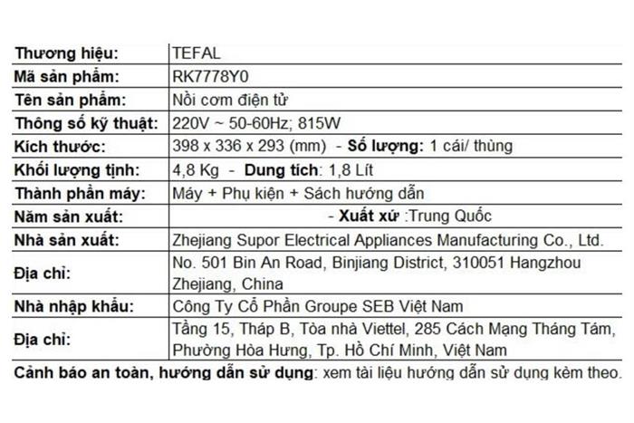 Nồi cơm điện tử Tefal 1.8 lít Delirice Max RK7778Y0 Màu Đen