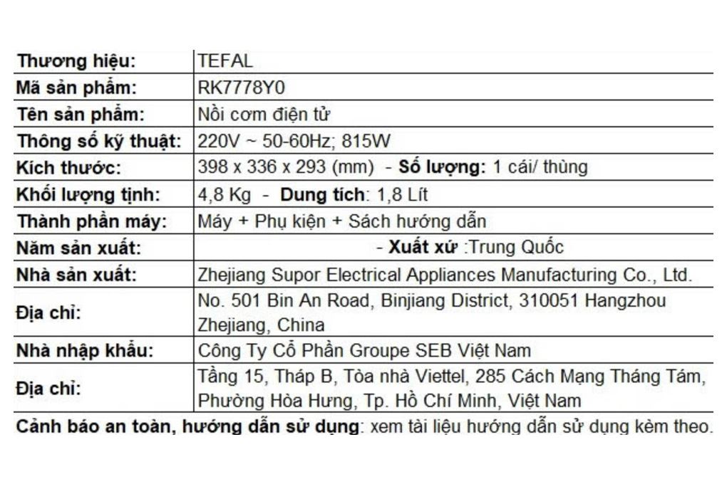 Nồi cơm điện tử Tefal 1.8 lít Delirice Max RK7778Y0 Màu Đen