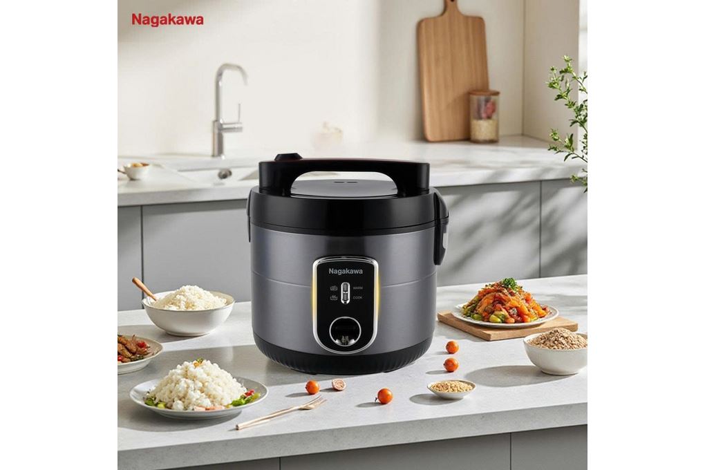 Nồi cơm nắp gài Nagakawa 1.5 lít NRC3818 Màu Đen Xanh