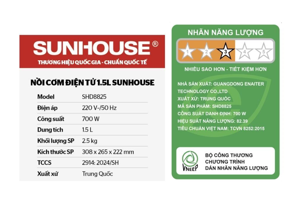 Nồi cơm điện tử Sunhouse 1.5 lít SHD8825 Màu Đen