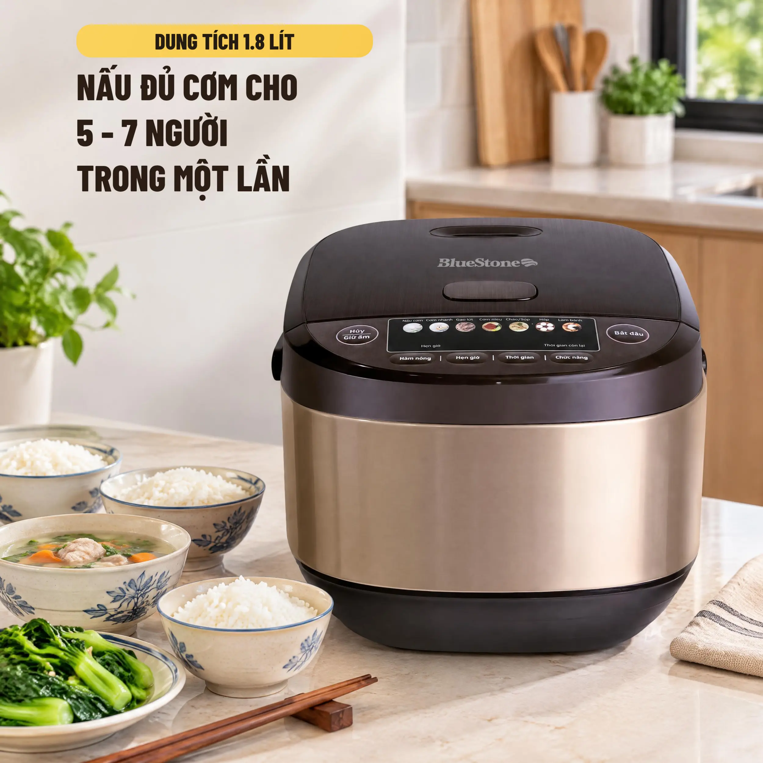 Nồi cơm điện tử Bluestone 1.8 lít RCB-5958 Màu Vàng đồng