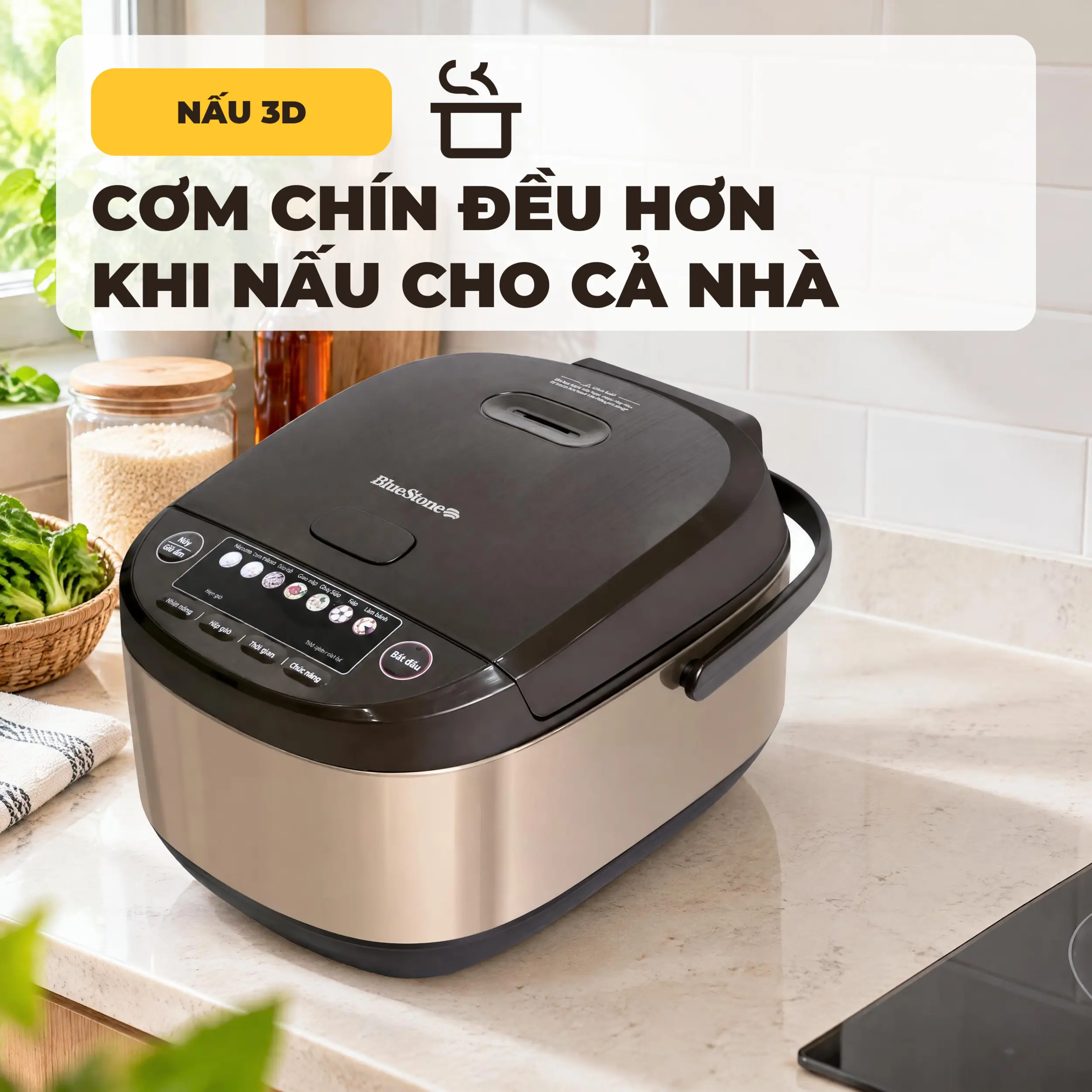 Nồi cơm điện tử Bluestone 1.8 lít RCB-5958 Màu Vàng đồng