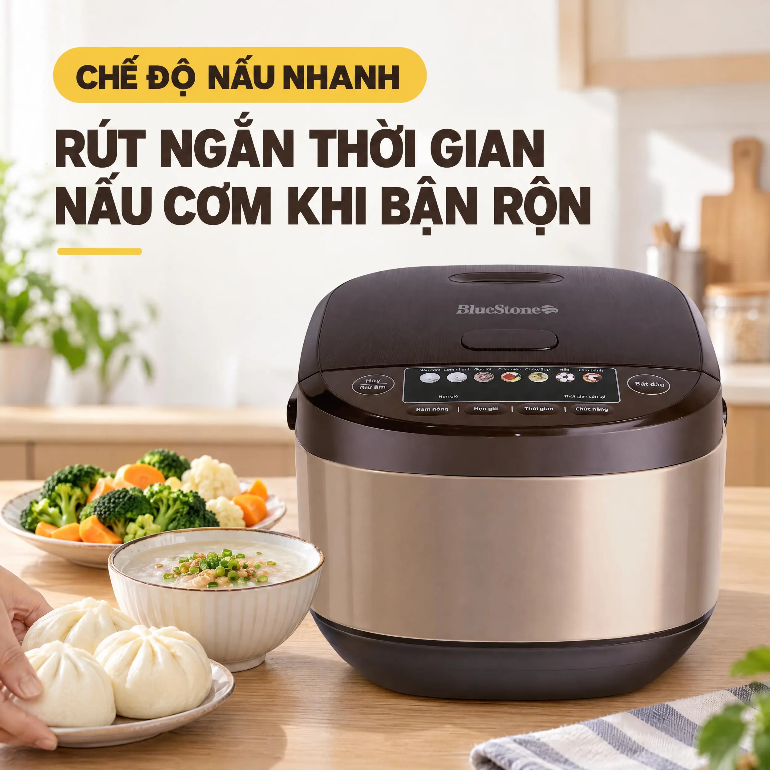 Nồi cơm điện tử Bluestone 1.8 lít RCB-5958 Màu Vàng đồng