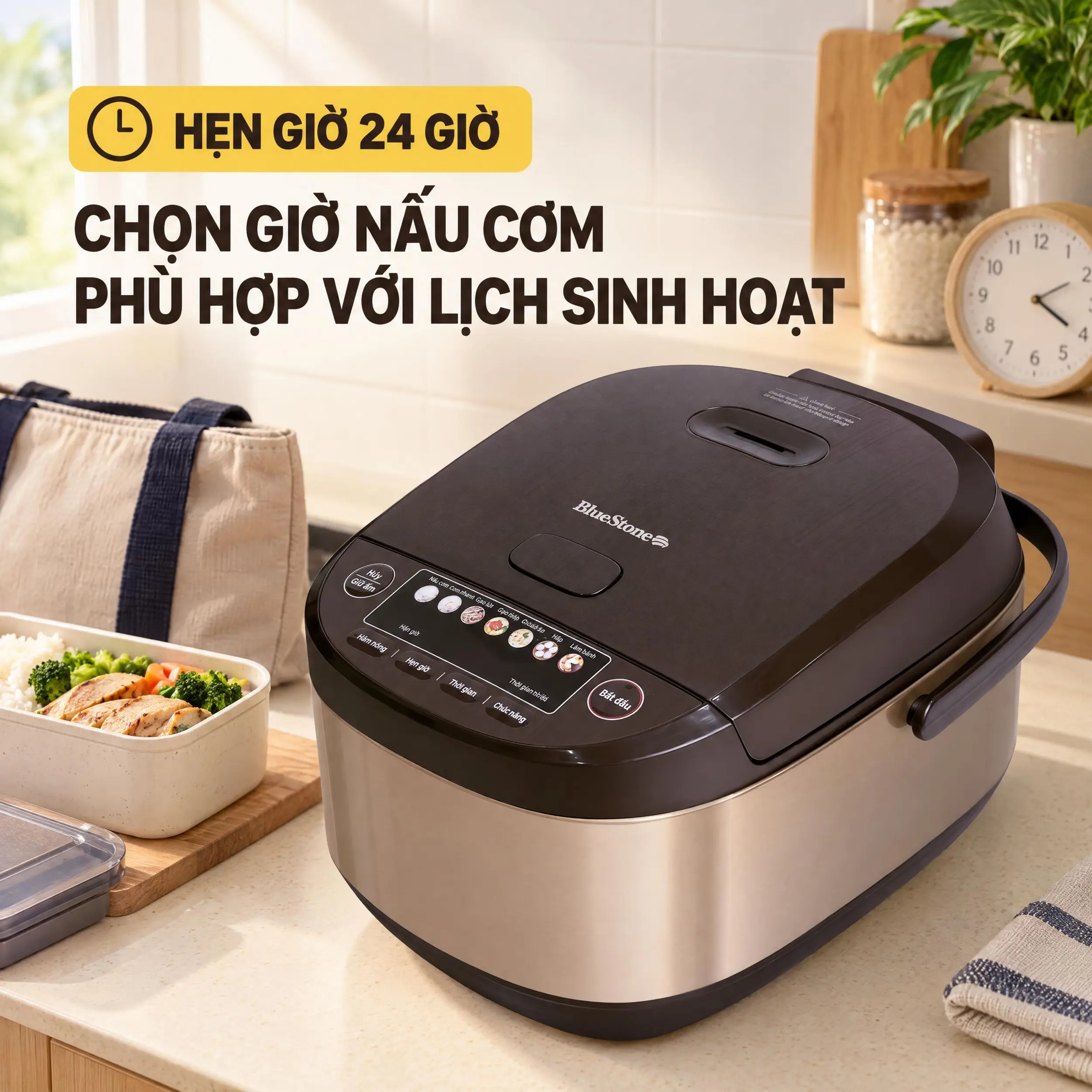 Nồi cơm điện tử Bluestone 1.8 lít RCB-5958 Màu Vàng đồng