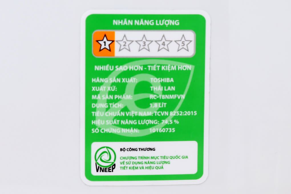 Nồi cơm điện tử Toshiba 1.8 lít RC-18NMFVN(WT) Màu Trắng