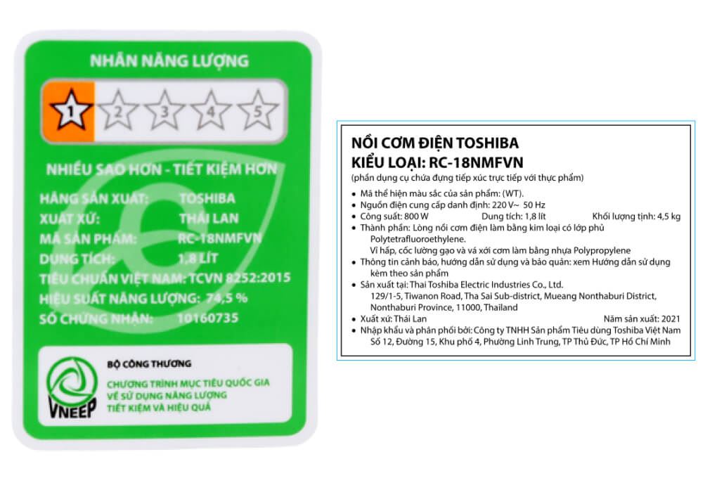 Nồi cơm điện tử Toshiba 1.8 lít RC-18NMFVN(WT) Màu Trắng