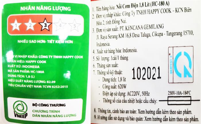 Nồi cơm nắp gài Happycook 1.8 lít HC-180A Màu Trắng - Đỏ