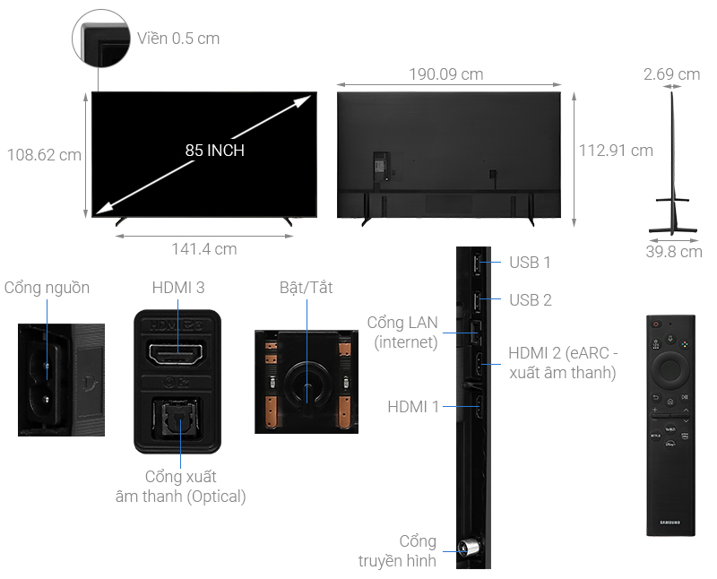 Smart Tivi Samsung 4K Crystal UHD 85 inch UA85BU8000