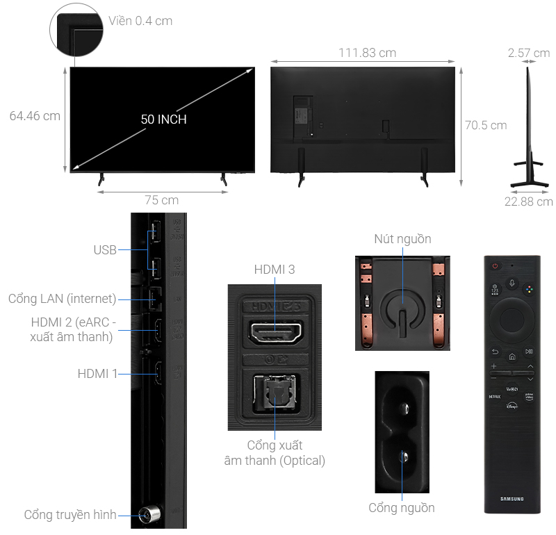 Smart Tivi Crystal UHD Samsung 4K 50 inch UA50BU8000