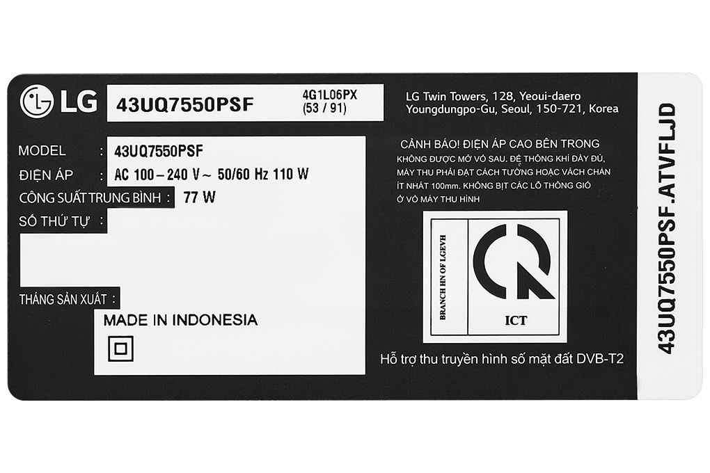 Smart Tivi LG AI 4K 43 inch 43UQ7550PSF Màu Đen