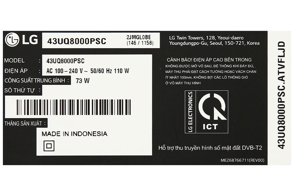 Smart Tivi LG 4K 43 inch 43UQ8000PSC Màu Đen