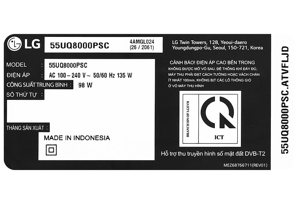 Smart Tivi LG 4K 55 inch 55UQ8000PSC Màu Đen