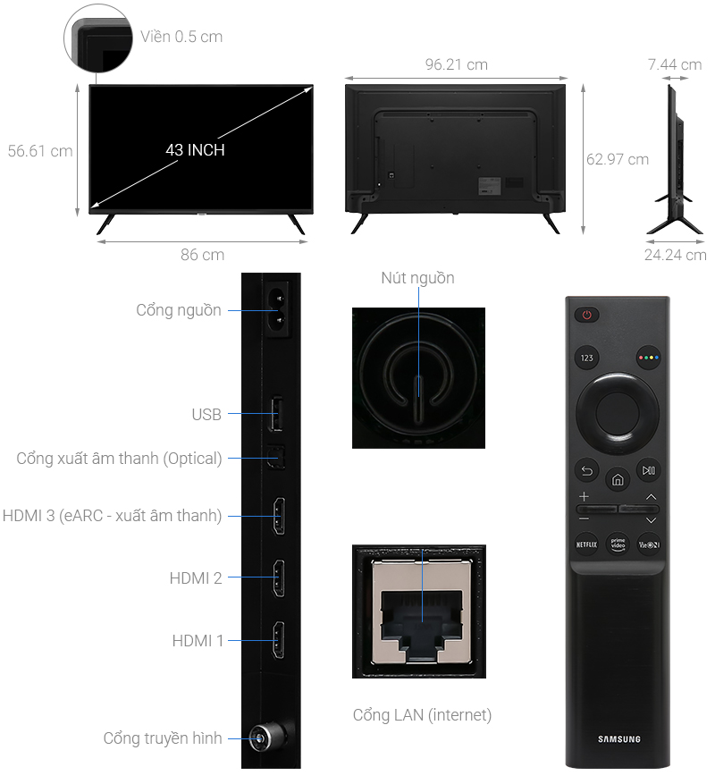 Smart Tivi Samsung 4K 43 inch UA43AU7002