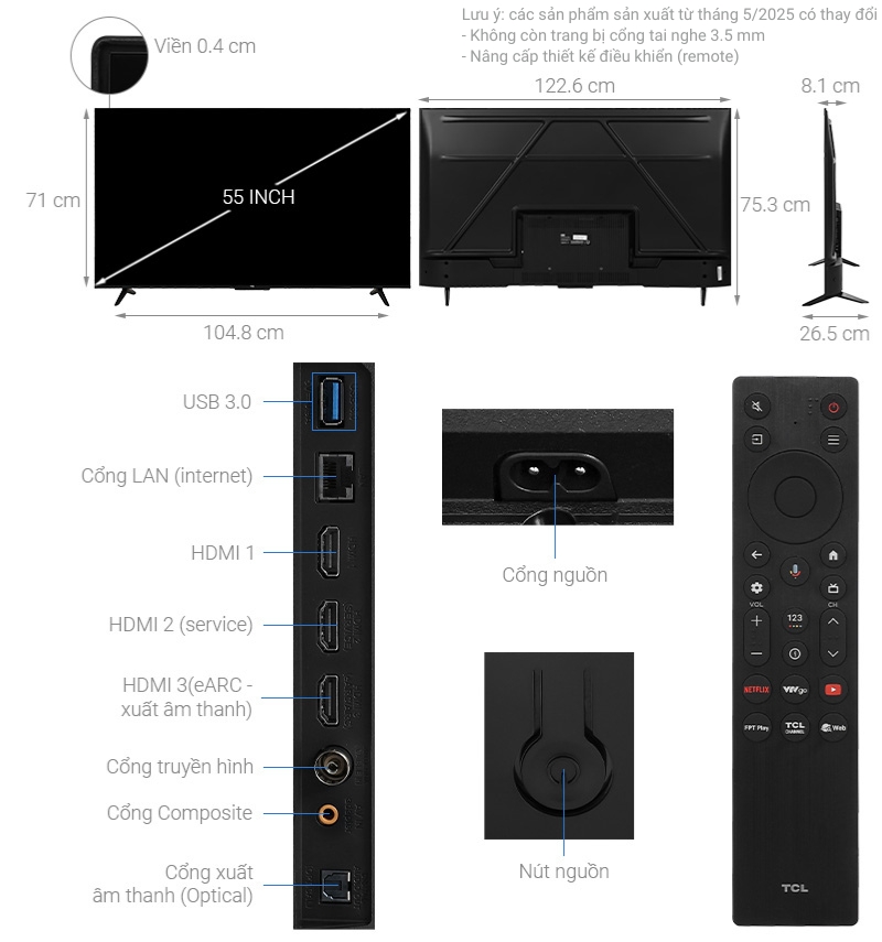 Google Tivi TCL AI 4K 55 inch 55P635