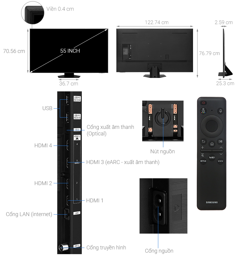 Smart Tivi Neo QLED Samsung AI 4K 55 inch QA55QN85C