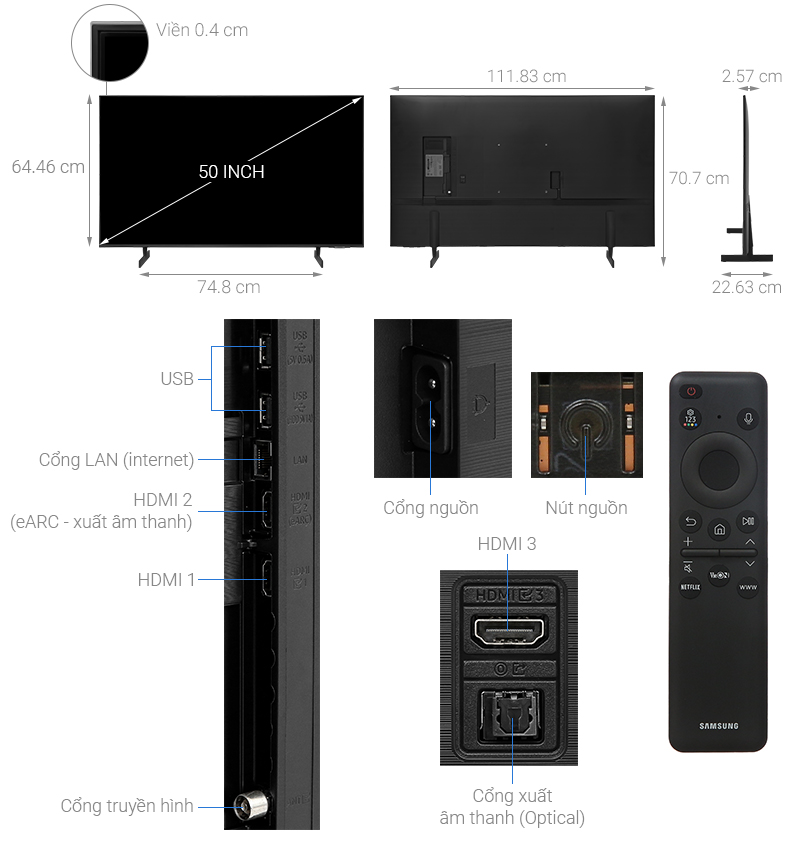 Smart Tivi Crystal UHD Samsung 4K 50 inch UA50CU8000
