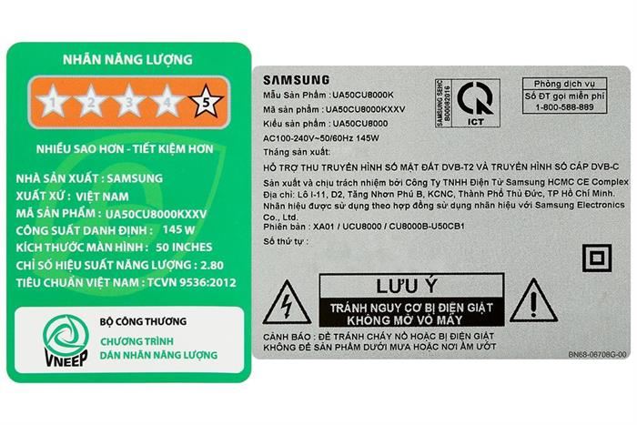 Smart Tivi Crystal UHD Samsung 4K 50 inch UA50CU8000 Màu Đen