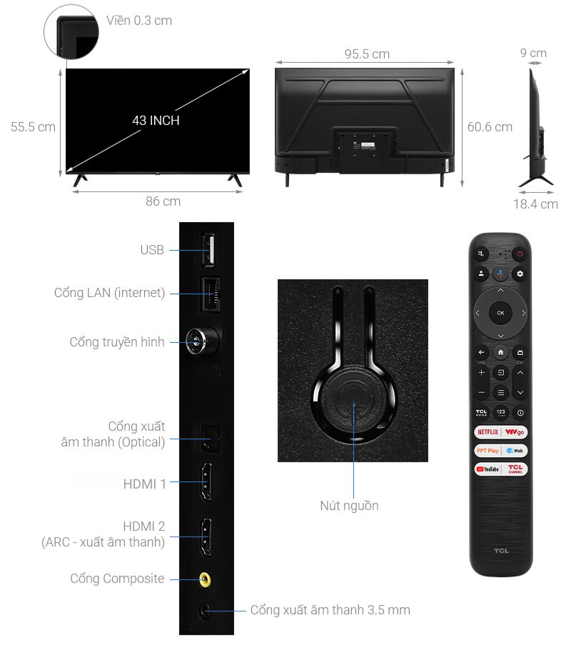 Google Tivi TCL FHD 43 inch 43S5400