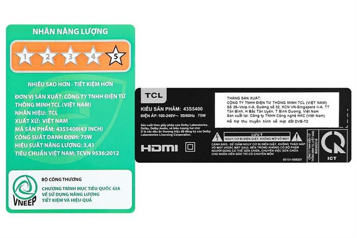 Google Tivi TCL FHD 43 inch 43S5400 Màu Đen