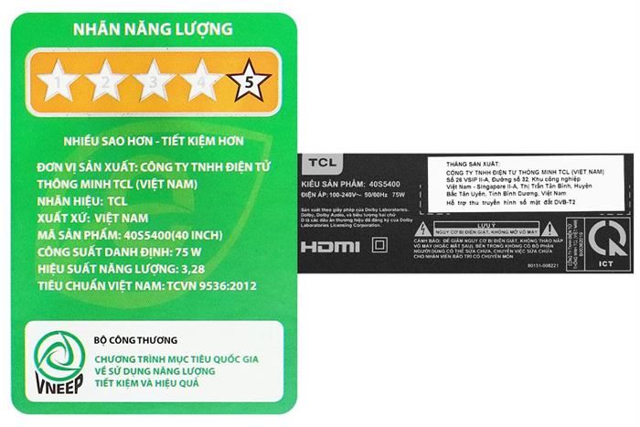 Google Tivi TCL FHD 40 inch 40S5400 Màu Đen