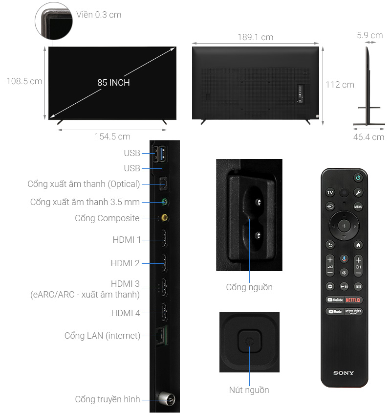 Google Tivi Sony 4K 85 inch XR-85X90L