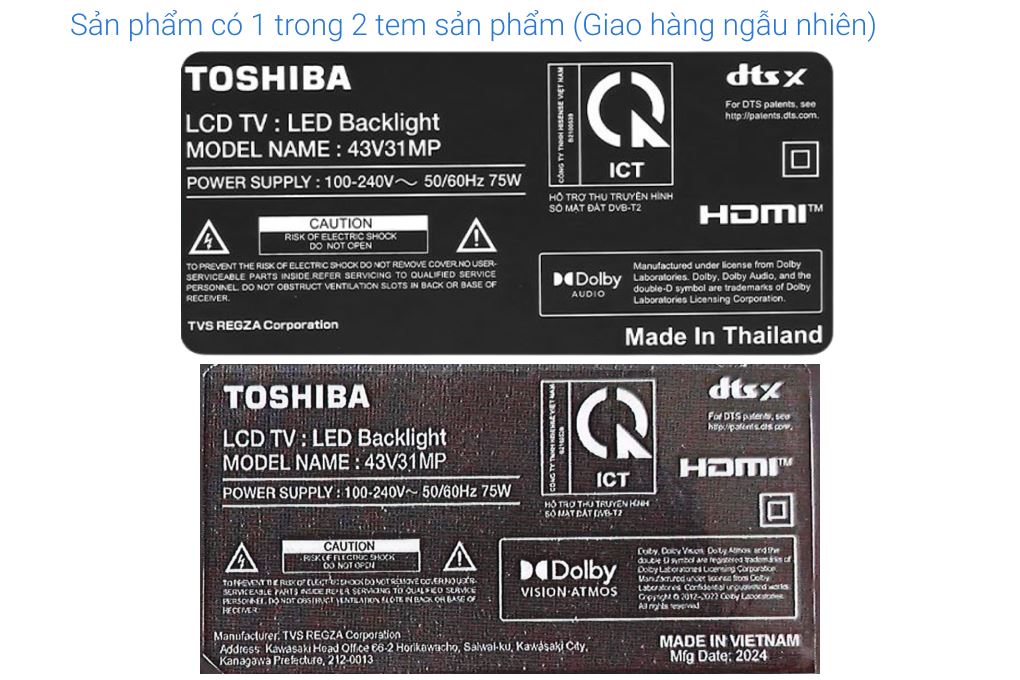 Smart Tivi Toshiba FHD 43 inch 43V31MP Màu Đen