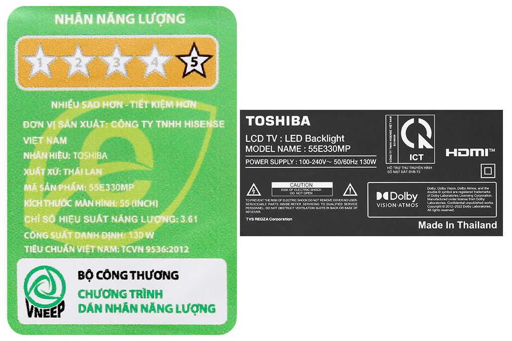 Smart Tivi Toshiba AI 4K 55 inch 55E330MP Màu Đen