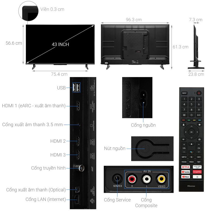 Google Tivi ULED Hisense AI 4K 43 inch 43U6K