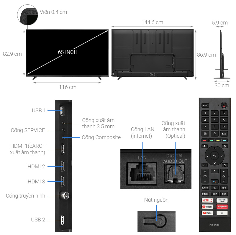 Google Tivi Hisense 4K 65 inch 65A6500K