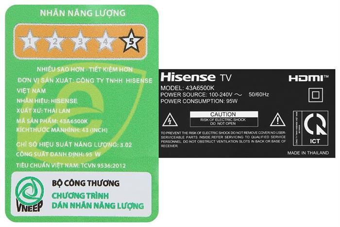 Google Tivi Hisense 4K 43 inch 43A6500K Màu Đen