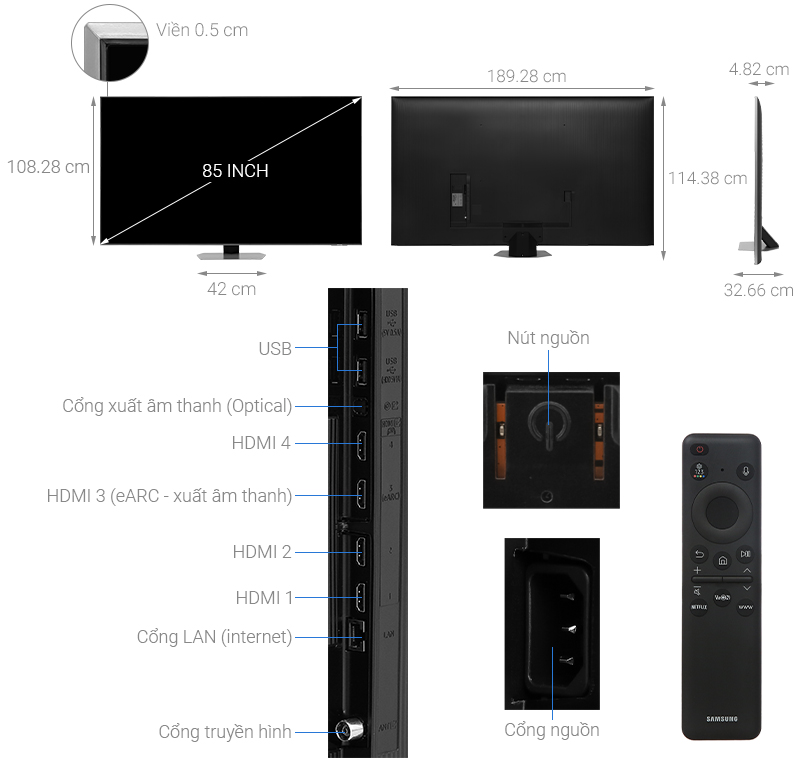 Smart Tivi QLED Samsung 4K 85 inch QA85Q80D