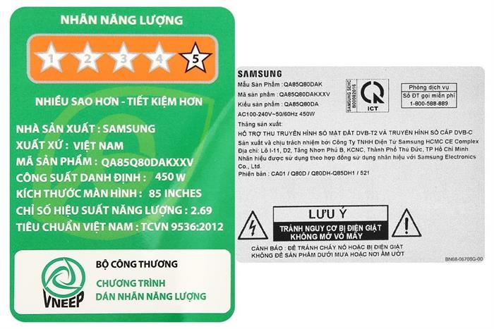 Smart Tivi QLED Samsung 4K 85 inch QA85Q80D Màu Đen