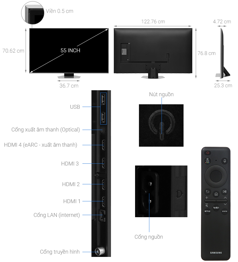 Smart Tivi QLED Samsung 4K 55 inch QA55Q80D