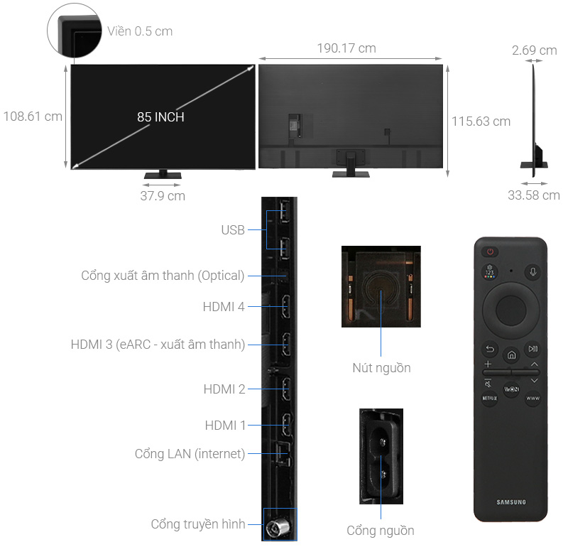 Smart Tivi QLED Samsung AI 4K 85 inch QA85Q70D