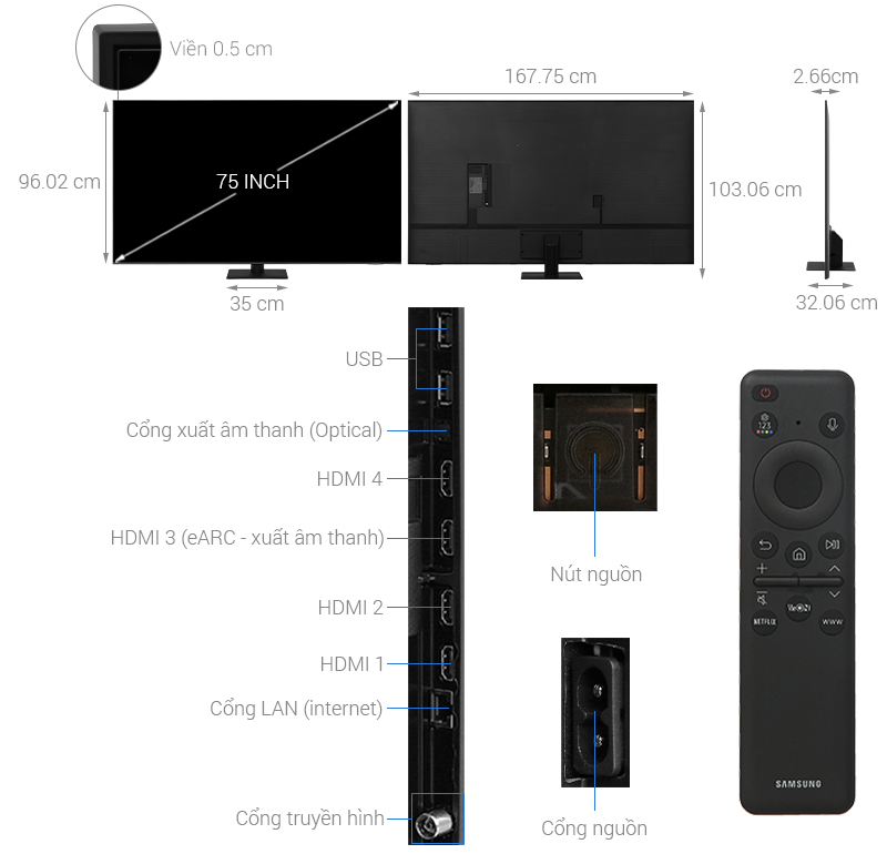 Smart Tivi QLED Samsung 4K 75 inch QA75Q70D