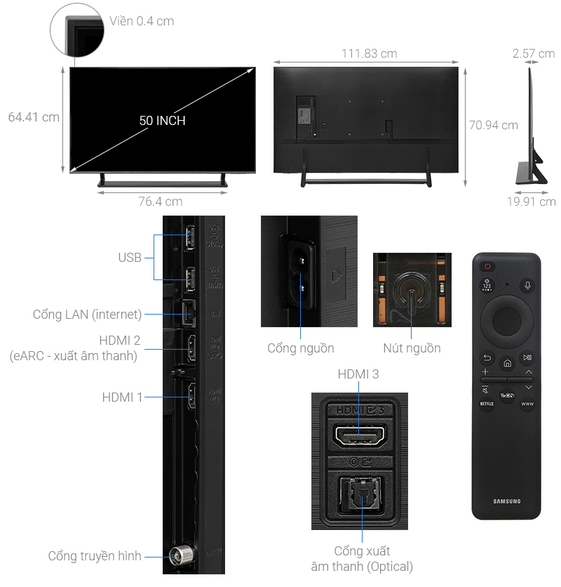 Smart Tivi QLED Samsung 4K 50 inch QA50Q65D