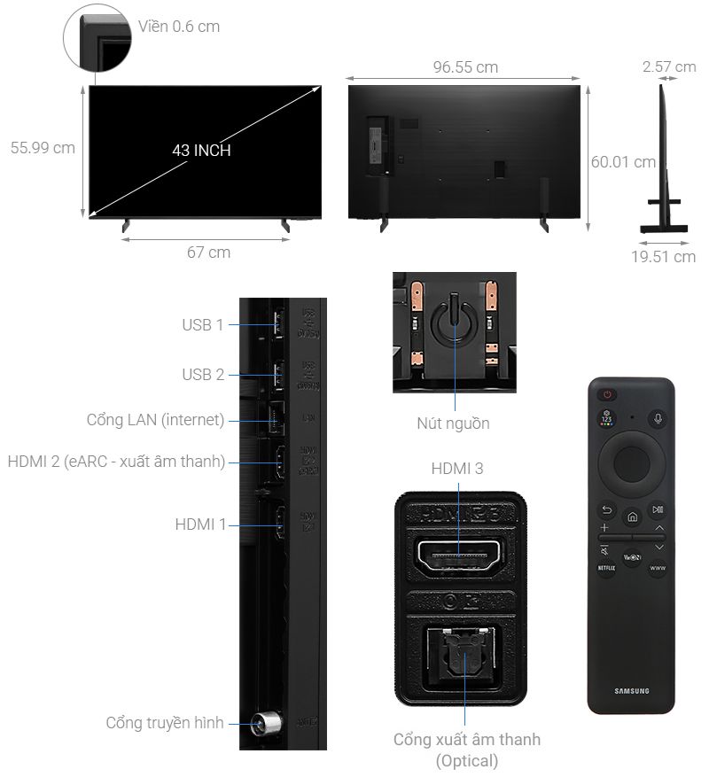 Smart Tivi Samsung 4K 43 inch UA43DU8000